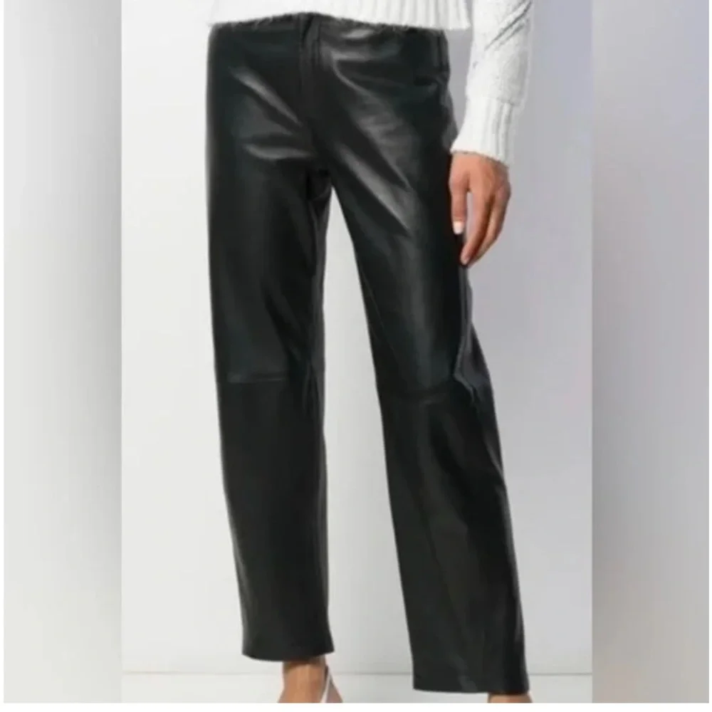 Dana Buchman Black Lambskin Leather Charlotte Straight Leg Pants:  size 15 petit